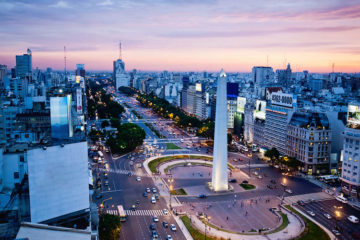 View over Avenida 9 Julio and the obelisk in Plaza Republica:: Buenos Aires:: Argentina.